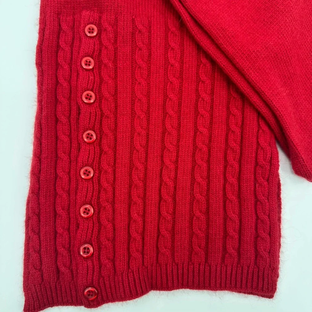 Ralph Lauren Cable Knit Academia Preppy Holiday Rabbit Hair Wool Red Scarf 10x60